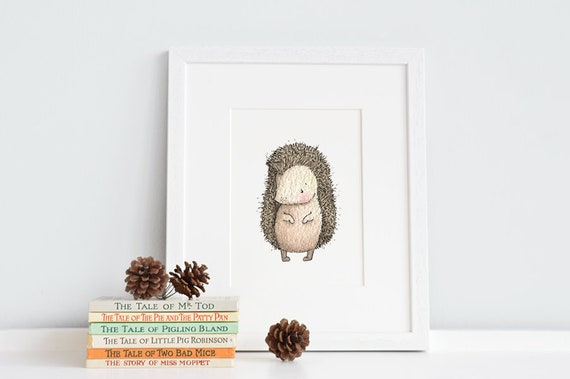 UNFRAMED Hedgehog Art, Woodland Animal, New Born Gift, Picture for baby, Children's Nursery, Watercolour Print, Neutral Modern, Unisex Art