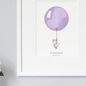 Amethyst Balloon, UNFRAMED Nursery Art, Children's Print, Kid's Wall Art, Modern, bright, Girl's Bedroom, Christening Gift, for Baby image 2