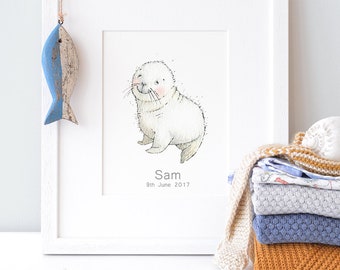 Baby Seal, UNFRAMED New Born Art, Picture for baby, Neutral Modern, Unisex Nursery Art, Kid's Nautical Art, Arctic Sea Animal Print