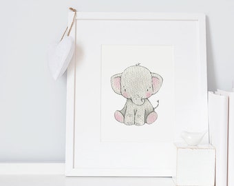 Baby Elefant, UNGERAHMT New Born Art, Bild für Baby, Neutral Modern, Unisex Kinderzimmer Art, Afrika Animal Print