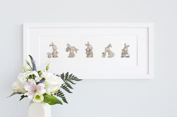 FRAMED Bunny picture, Rabbit illustration, Kid's wall decor, Unisex nursery, Childrens decor, Classic kid's Art, Neutral Nursery, Baby gift