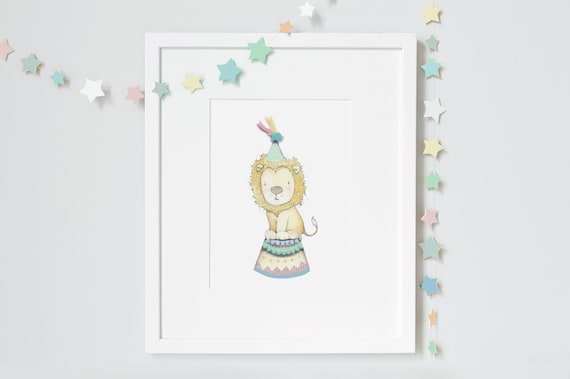 Circus Lion, UNFRAMED Children's Art, Bright Color Print, Circus Theme Nursery, Kid's Bedroom Art, Fun Fair, Carnival Picture