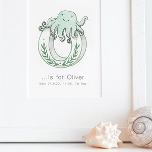 Arte infantil con temática oceánica, impresión de letras, sin marco, arte náutico para guardería, decoración de habitación de bebé, impresión del alfabeto, personalizado, regalo de bautizo.
