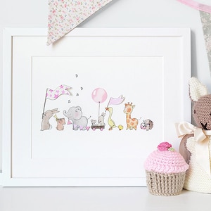 Pink Parade, Imagen de arte infantil UNFRAMED, Impresión Giclée, Ilustración del dormitorio del bebé, Niña, Rosa pastel, Rosa pálido, Decoración infantil