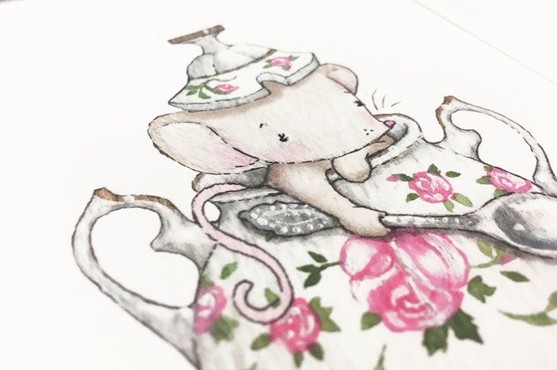 Enchanted Tea Set, UNFRAMED Nursery Art Prints, Baby Girl, Pink, Nursery Art, Children's illustration, Pictures for Girl's room, Wall decor image 6