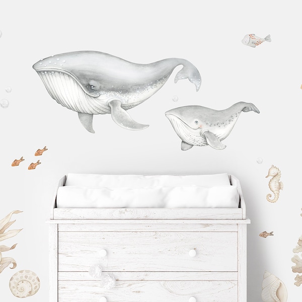 Children's wall Decals, kids wall stickers, ocean animals, for baby nautical nursery, or child's sea room, high quality, fabric wall decals