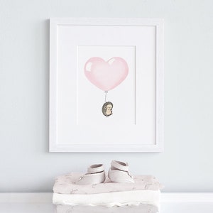 Globo de corazón rosa rubor, impresión UNFRAMED de 16x12", guardería para niñas, arte infantil, arte de pared para niños, decoración de dormitorio, caprichoso, impresión de archivo