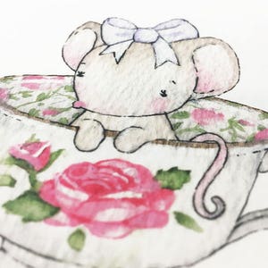 Teacup Mouse picture, UNFRAMED Mouse illustration, Kid's wall decor, Girls nursery, Childrens decor, Classic kid's Art, Nursery Gift, Mice