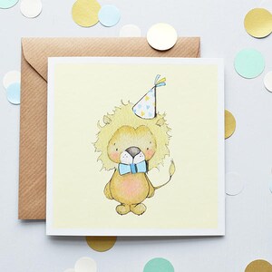 Leão, saudações infantis, cartão infantil, bebê novo, festa, cartão de aniversário, 100% reciclado, cartão de felicitações