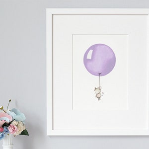 Amethyst Balloon, UNFRAMED Nursery Art, Children's Print, Kid's Wall Art, Modern, bright, Girl's Bedroom, Christening Gift, for Baby