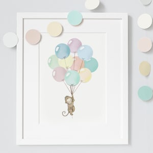 Pastel Balloon Bunch, UNFRAMED Nursery Art Print, Children's Picture, Kid's Decor, Baby's bedroom, Illustration drawing painting