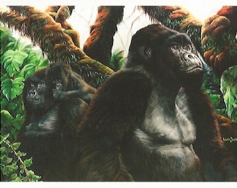 The Guardian - Carte de vœux pliante - Famille de gorilles dans la jungle