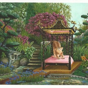 Jardim de Koshi - Cartão dobrável - Leão da montanha esticado em uma cama em um jardim japonês