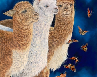 Midnight Ballet 5" x 7.5" Alpacas And Butterflies.