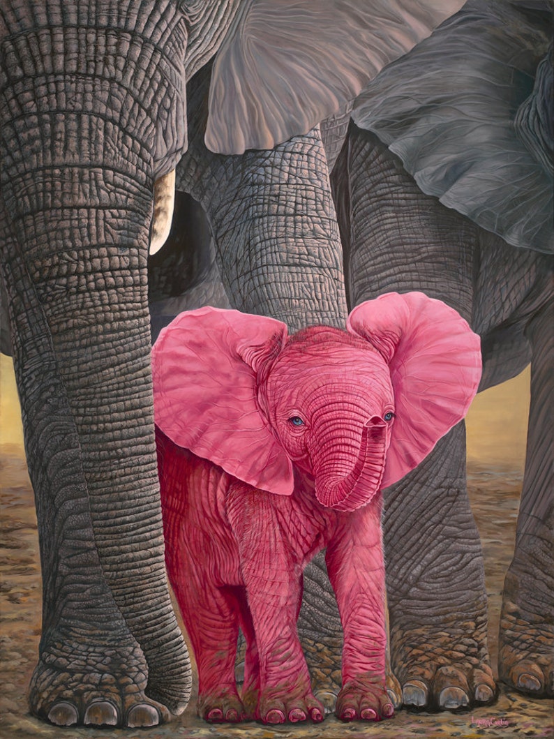 Surprise 12 X 16 Pink Elephant Baby Print Etsy