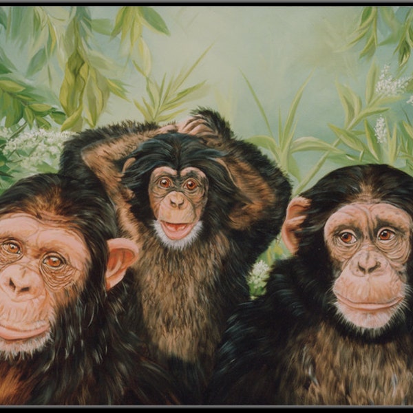 Grandma's Girls 15" x 10" Chimpanzee Family Print