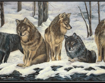 Paws for the Moment 9" x 4.5" Wolf Pack in the Snow Print