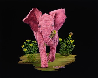 April 5" x 7" Print - 8" x 10" with matting. Pink Elephants