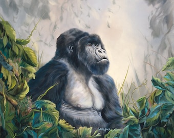 Gorilla 6" x 7" Print of gorilla in the jungle.