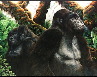 The Guardian 16" x 11" Gorilla Family in the Jungle Print