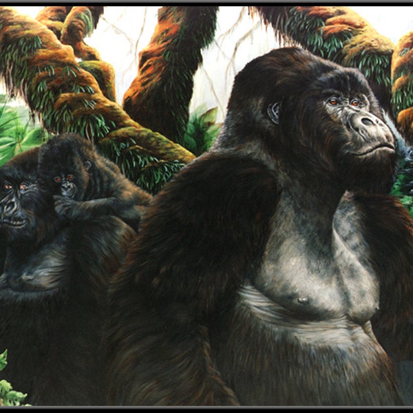 The Guardian 16" x 11" Gorilla Family in the Jungle Print
