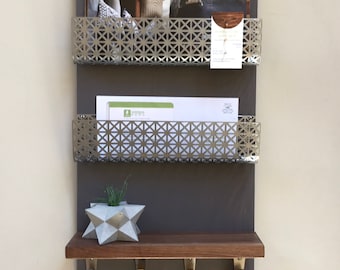 Mid Century Modern Steel and Walnut Entry Organizer, Mail and Key Rack