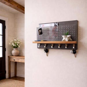 Wall Mounted Entryway Organizer: Magnetic Memo Board, Mail & Key Holder