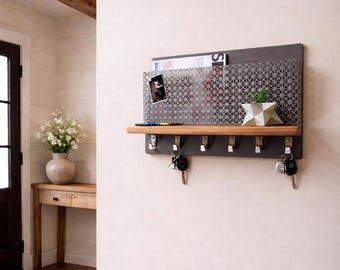 Wall Mounted Entryway Organizer: Magnetic Memo Board, Mail & Key Holder