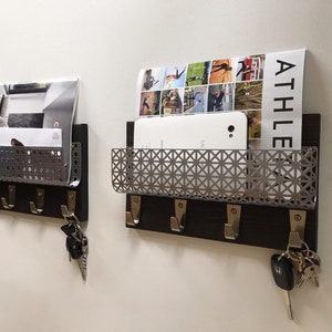 Entryway organizer, modern mail holder, handmade key rack, magazine rack, letter holder, command center, book nook, rustic coat rack, home