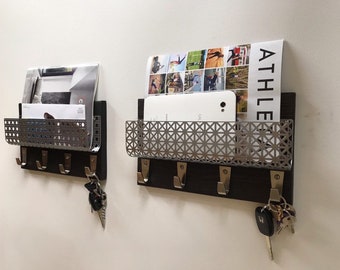 Handmade Entryway Organizer, Rustic Key and Mail Holder, Magazine Rack