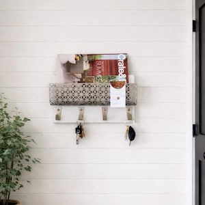 Mid Century Modern Entryway Organizer small command center magazine rack mail holder phone wallet storage coat key rack home organization
