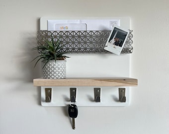 Handmade Mid Century Modern Entryway Organizer, Magnetic Memo Board