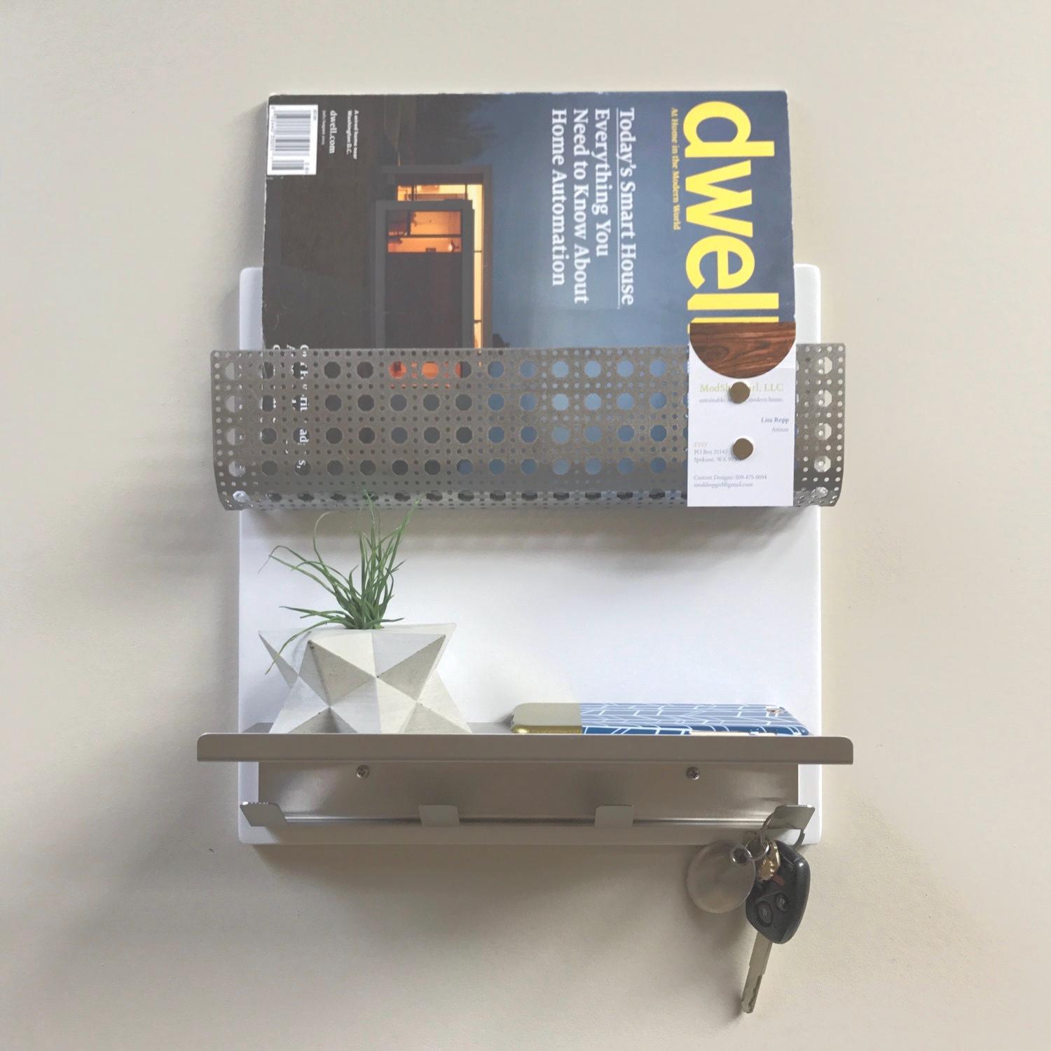 Entryway Organizer Command Center Mid Century Magazine Rack Mail Holder ...