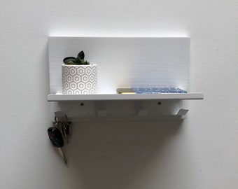 White Entryway Organizer Shelf with Coat Rack Hooks