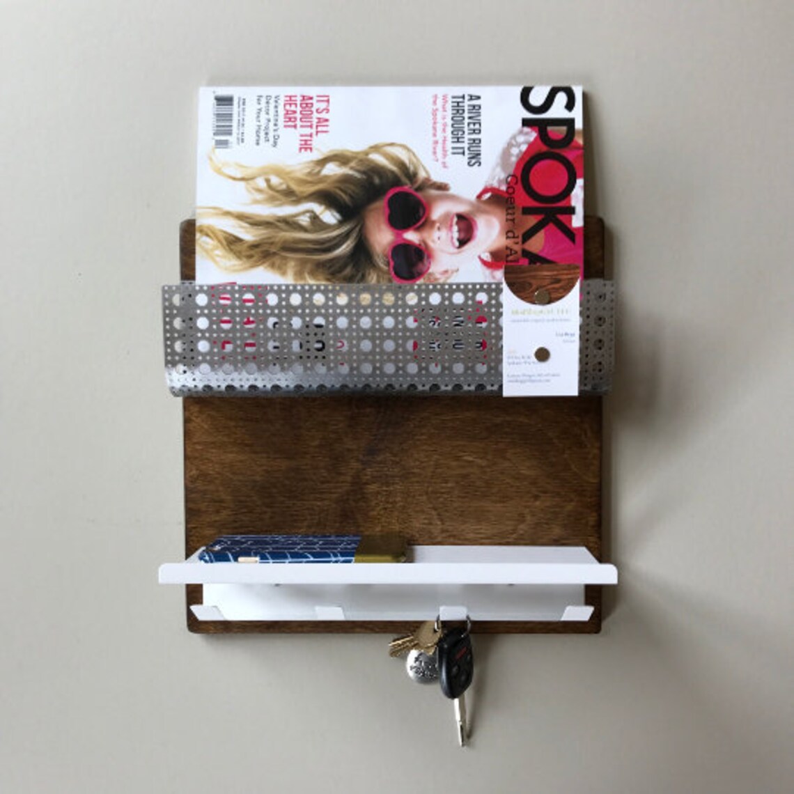 Entryway Organizer Command Center Mid Century Magazine Rack Mail Holder ...