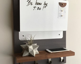 Mid Century Modern Command Center Entryway Organizer dry erase magazine rack mail laptop holder phone wallet sunglasses shelf coat key rack