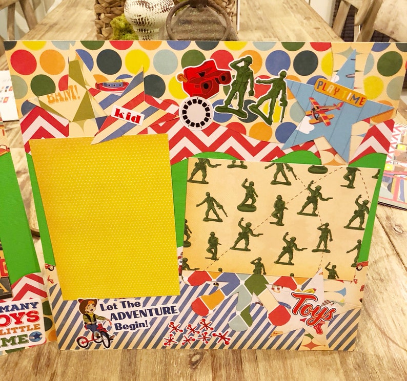 Two premade boyplay scrapbook pages