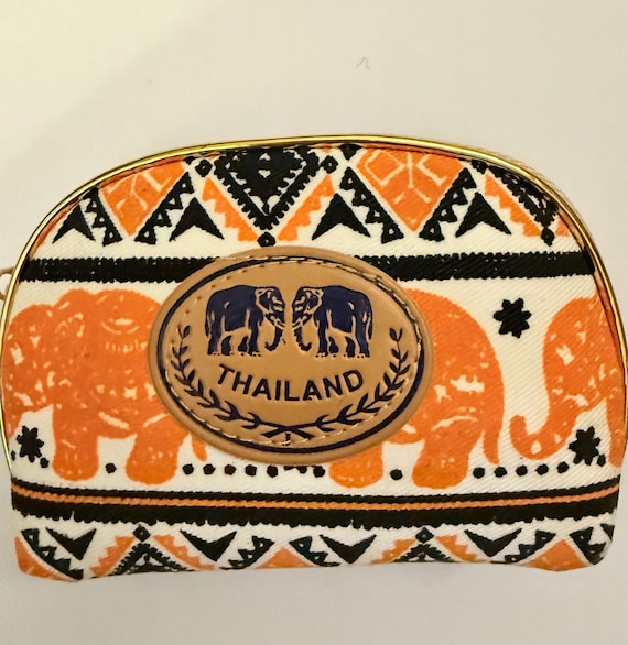 gold elephant print travel makeup bag Thai Made Pattern Cosmetics lover in your life with this personalized Baby Elephant Open Flat Makeup Bag Turquoise Cheetah Trails ~ Quilted