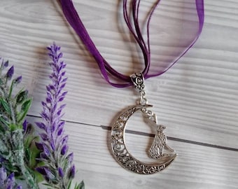 Hare choker, hare necklace, moon gift, woodland choker, moon gazing hare, moon pendant, pagan necklace, rabbit necklace, magical hare