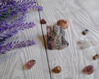 Raw rhodonite, rhodonite crystal, crystal healing, natural raw crystals, rough rhodonite, heart chakra, reiki stone, Taurus birthstone