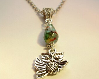 Owl necklace, owl pendant, boho owl, pagan pendant, night owl, owl charm necklace, rainbow owl, woodland owl jewelry, owl gift, pagan gift