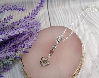 Heart pendant, swarovski Crystal, Beaded heart pendant, heart necklace, crystal pendant, crystal necklace, filigree heart, love necklace