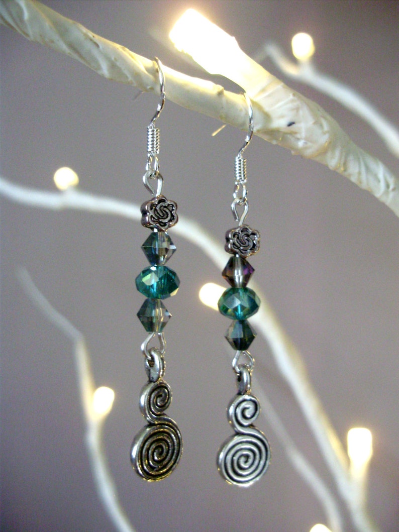 Circle of life, pagan earrings, spiral of life, swarovski earrings, magical earrings, Wicca earrings, mystical earrings, goth earrings image 3