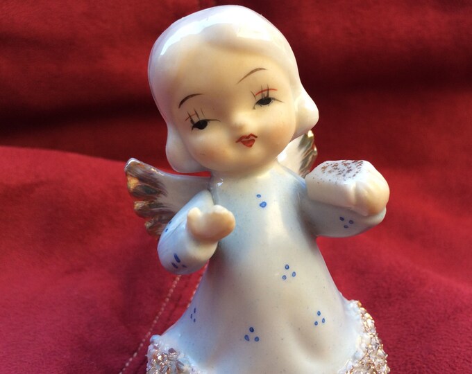 Vintage Christmas Angel Figurine Porcelain Bisque Face Gold Etsy