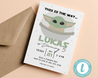 Baby Yoda, Grogu invitation download, Yoda Mandalorian editable Printable Birthday Invitation