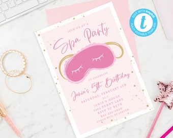 Girls Spa Birthday download, editable Printable Birthday Invitation