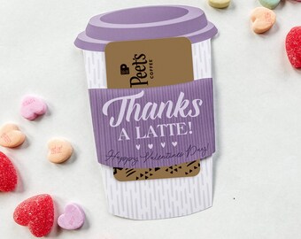 Thanks A Latte, printable Valentine, coffee gift card printable valentine