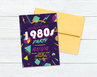 Retro 80s, Digital Printable Birthday Party Invitation