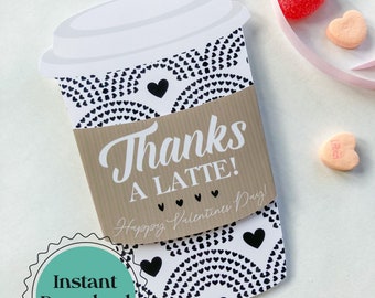 Thanks A Latte, printable Valentine, coffee gift card printable valentine