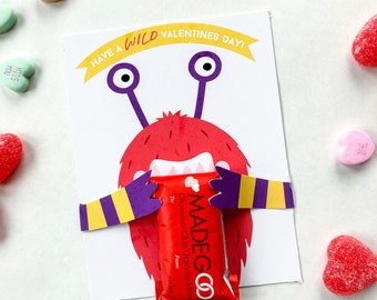 Wild Monster Valentines Day, printable Valentine, monster class valentines